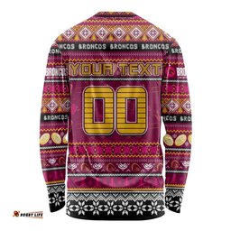 Personalized Broncos Rugby Xmas Long Sleeve T-shirt Australia NRL Mascot