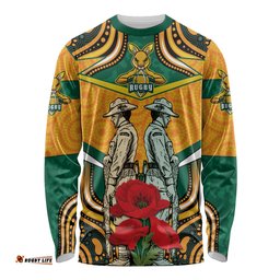 Australia Wallabies Rugby ANZAC Custom Long Sleeve T-shirt Poppy Soldier With Aboriginal Dots Art