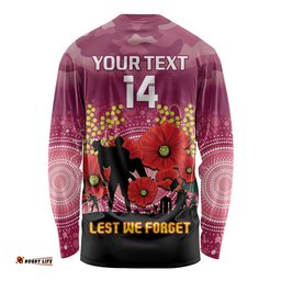Custom Lions Football ANZAC Long Sleeve T-shirt Gallipoli Camouflage With Poppies