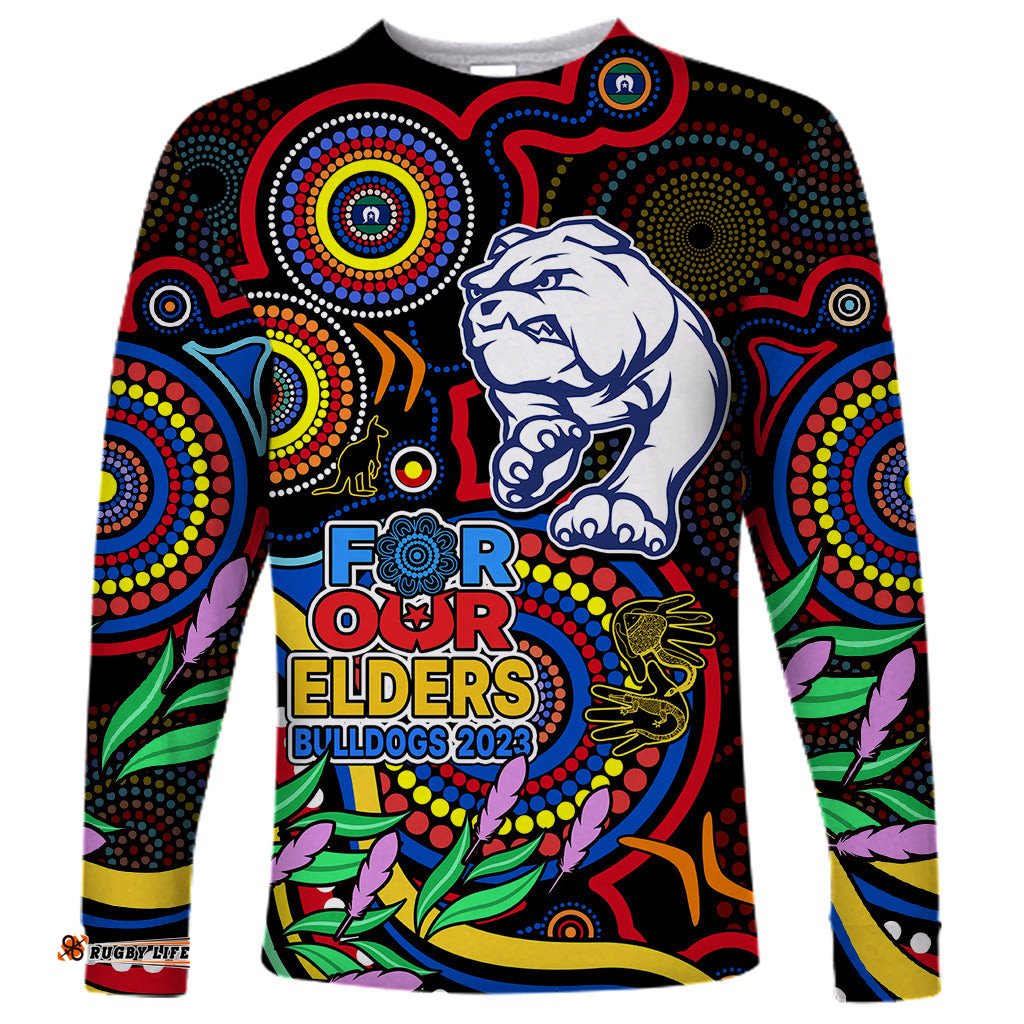 Custom Bulldogs Football Aboriginal Art Long Sleeve T-shirt NAIDOC Indigenous Tribal