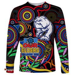Custom Bulldogs Football Aboriginal Art Long Sleeve T-shirt NAIDOC Indigenous Tribal