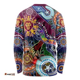 Custom NAIDOC Week 2024 Brisbane Lions Long Sleeve T-shirt Australia Aboriginal Dot Painting