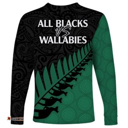 Australia Wallabies and Aotearoa Rugby Long Sleeve T-shirt Kangaroo Black Fern Maori Green