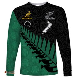 Australia Wallabies and Aotearoa Rugby Long Sleeve T-shirt Kangaroo Black Fern Maori Green