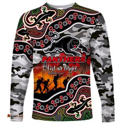 Custom Personalised Anzac Day NRL Panthers Long Sleeve T-shirt Aboriginal Lizard Patterns