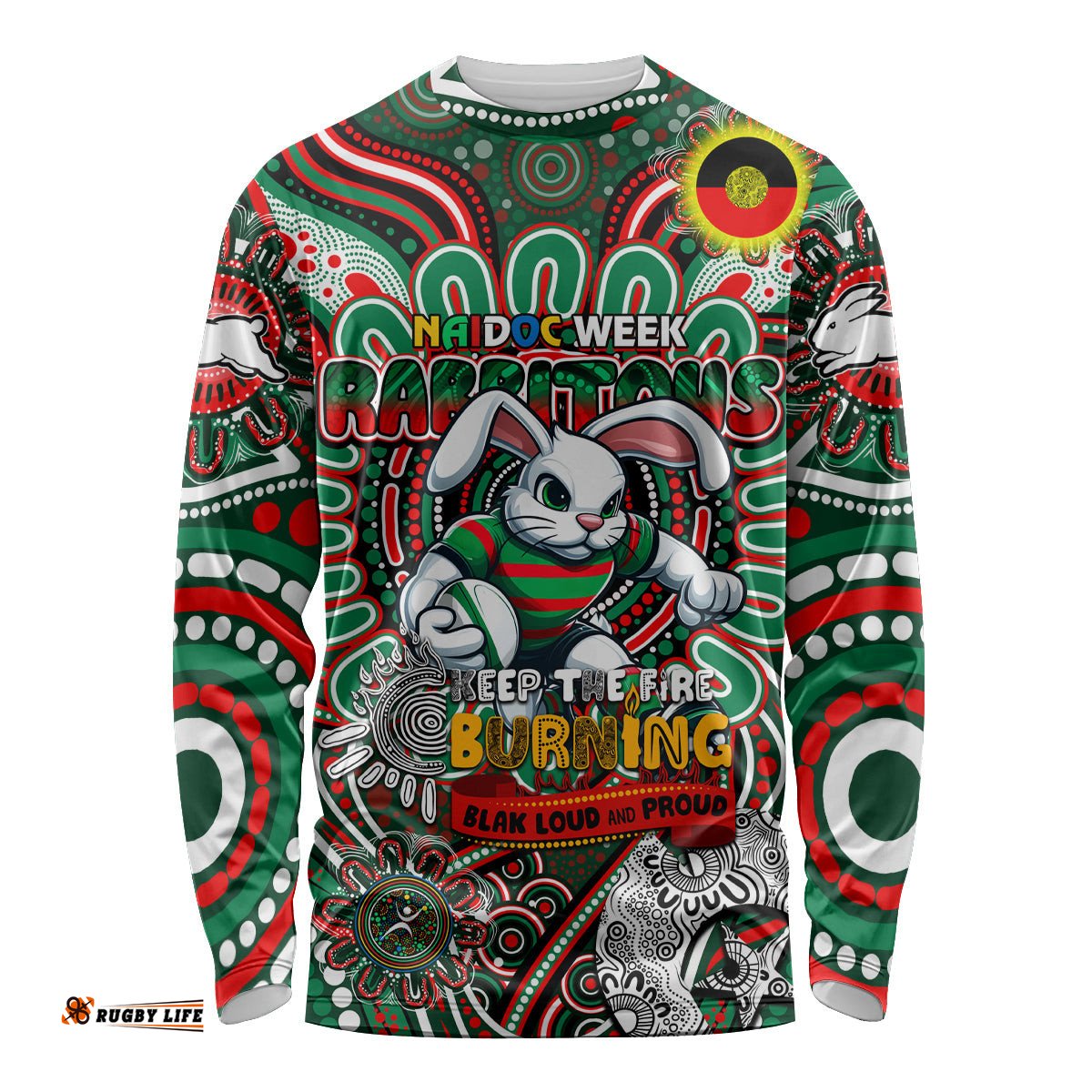 Custom NAIDOC Week 2024 Rabbitohs Long Sleeve T-shirt Mascot Rugby