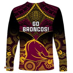 Broncos Rugby Long Sleeve T-shirt Brisbane 1987 Aboriginal Mix Polynesian Pattern