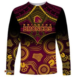 Broncos Rugby Long Sleeve T-shirt Brisbane 1987 Aboriginal Mix Polynesian Pattern