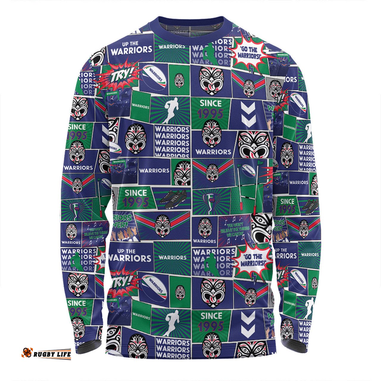 New Zealand Warriors Long Sleeve T-shirt - Team Of Us Die Hard Fan Supporters Comic Style Long Sleeve T-shirt