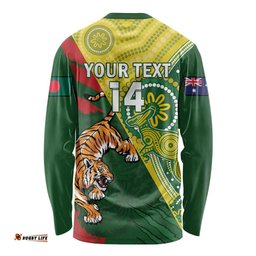 Custom Bangladesh And Australia Cricket Long Sleeve T-shirt Kangaroo Tiger Together