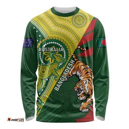 Custom Bangladesh And Australia Cricket Long Sleeve T-shirt Kangaroo Tiger Together