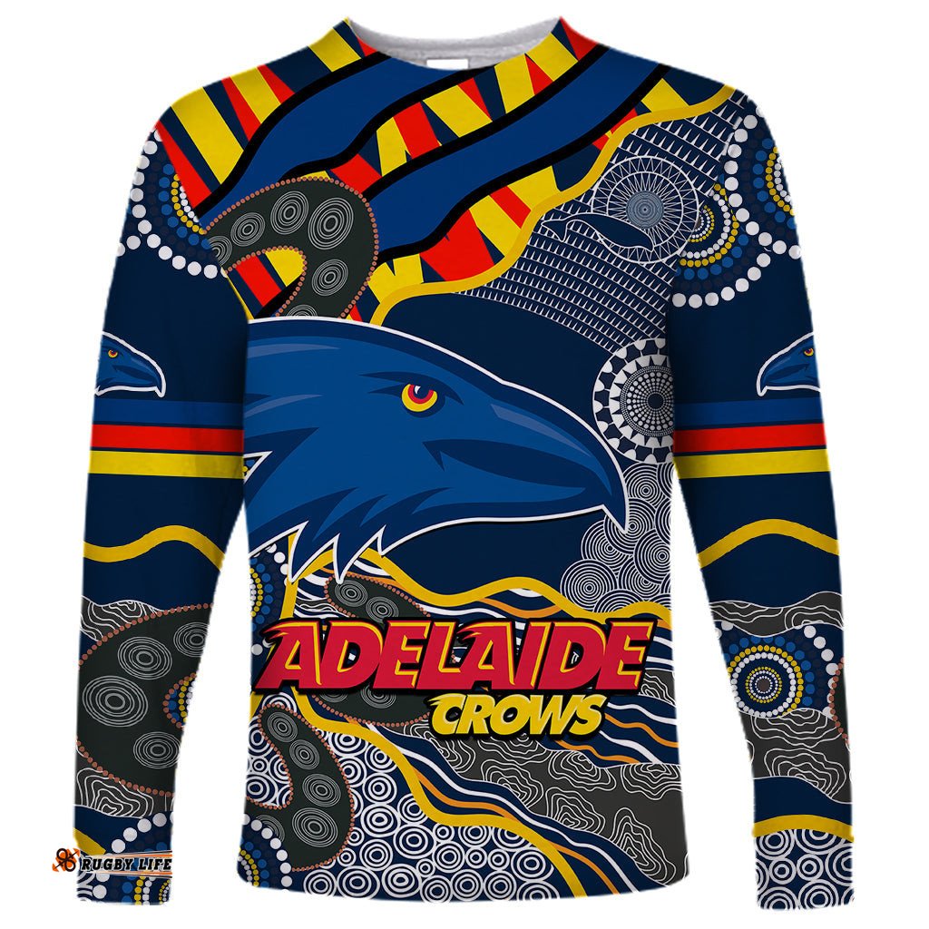 Custom Text And Number The Crows Football Long Sleeve T-shirt Adelaide Be Unique Aboriginal Dots