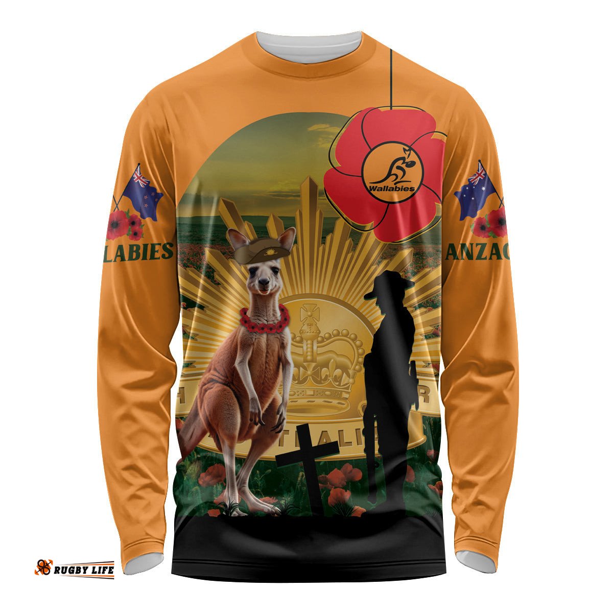 Australia Wallabies Rugby ANZAC Day Long Sleeve T-shirt 2024 Lest We Forget