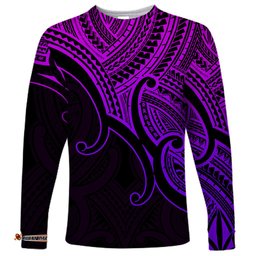 Custom Aotearoa Maori Koru Long Sleeve T-shirt Polynesian Pacific Tribal Purple