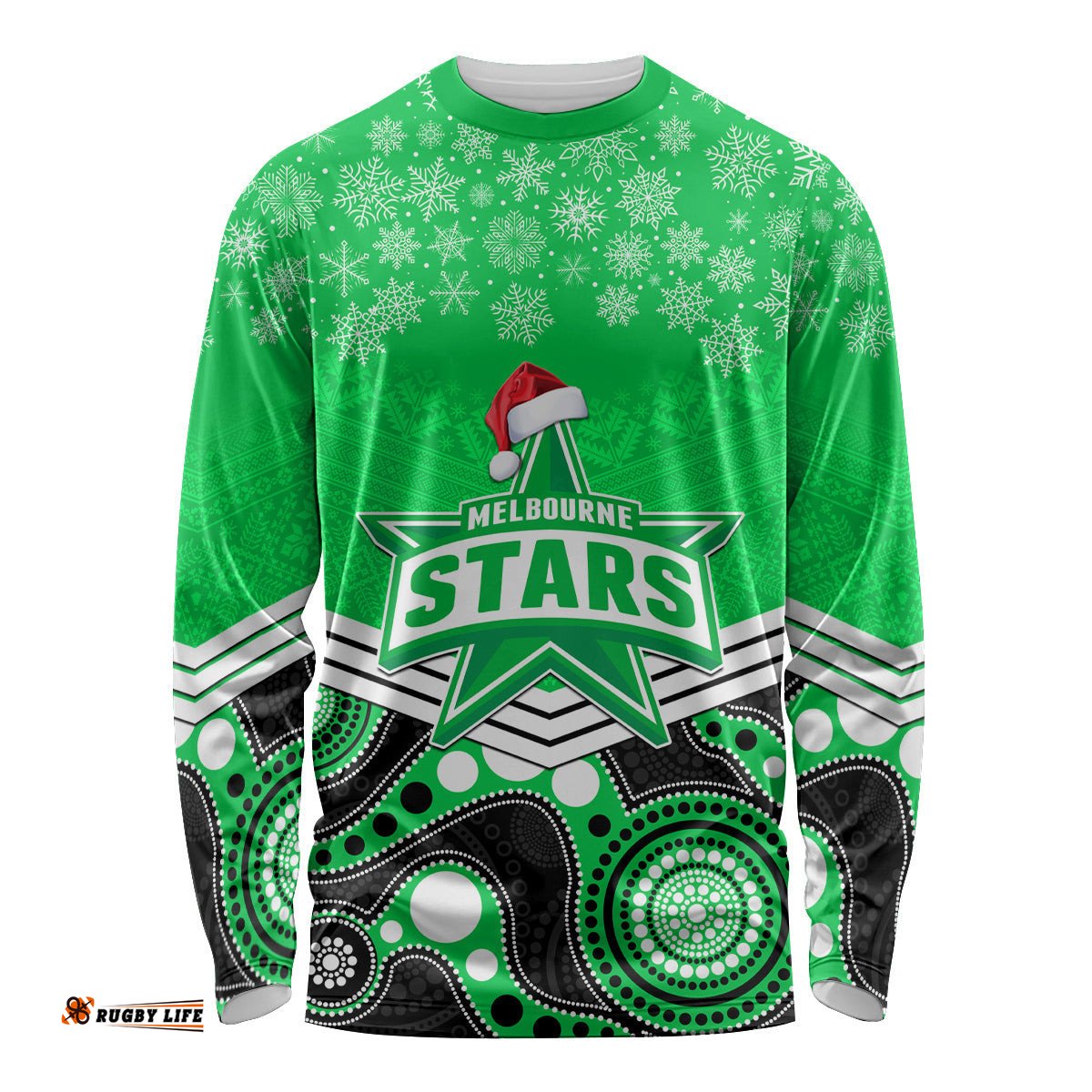 Custom Melbourne Stars Cricket Christmas Long Sleeve T-shirt Merry Xmas Indigenous Art