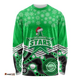 Custom Melbourne Stars Cricket Christmas Long Sleeve T-shirt Merry Xmas Indigenous Art