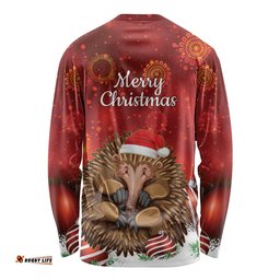 Australia Christmas In July Long Sleeve T-shirt Echidna Santa Claus