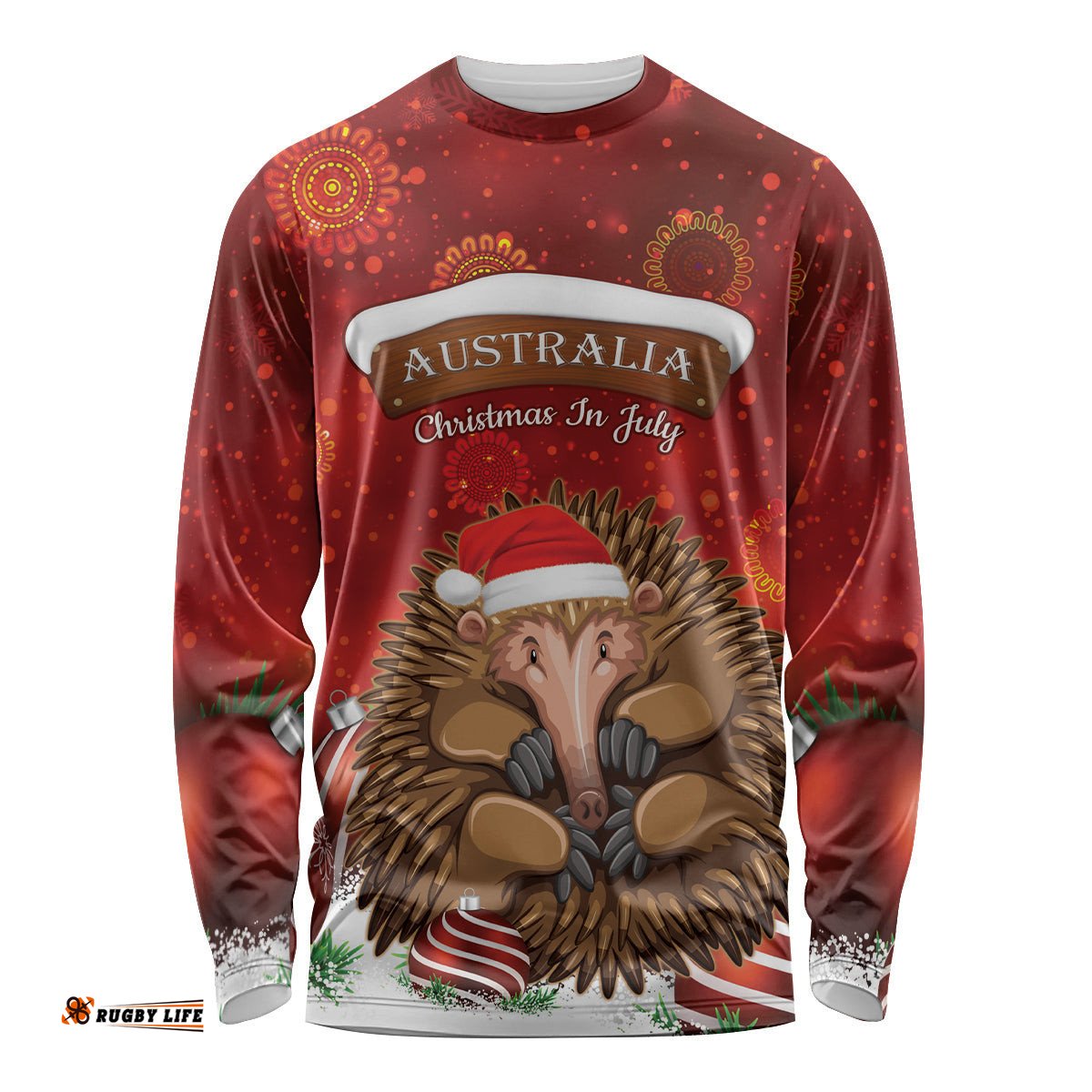 Australia Christmas In July Long Sleeve T-shirt Echidna Santa Claus