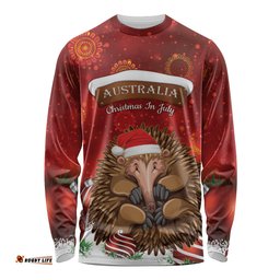 Australia Christmas In July Long Sleeve T-shirt Echidna Santa Claus