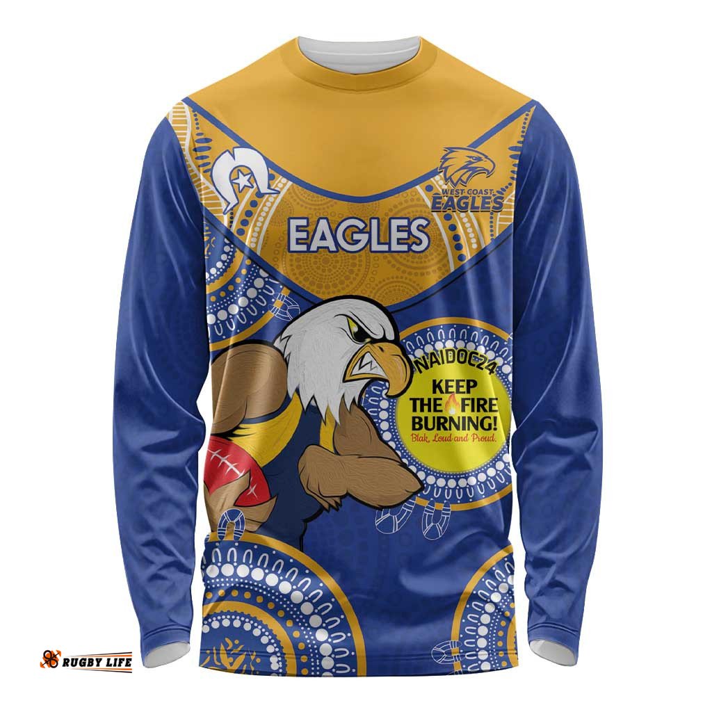 Custom AFL Eagles NAIDOC Week Long Sleeve T-shirt Keep The Fire Burning Indigenous Art