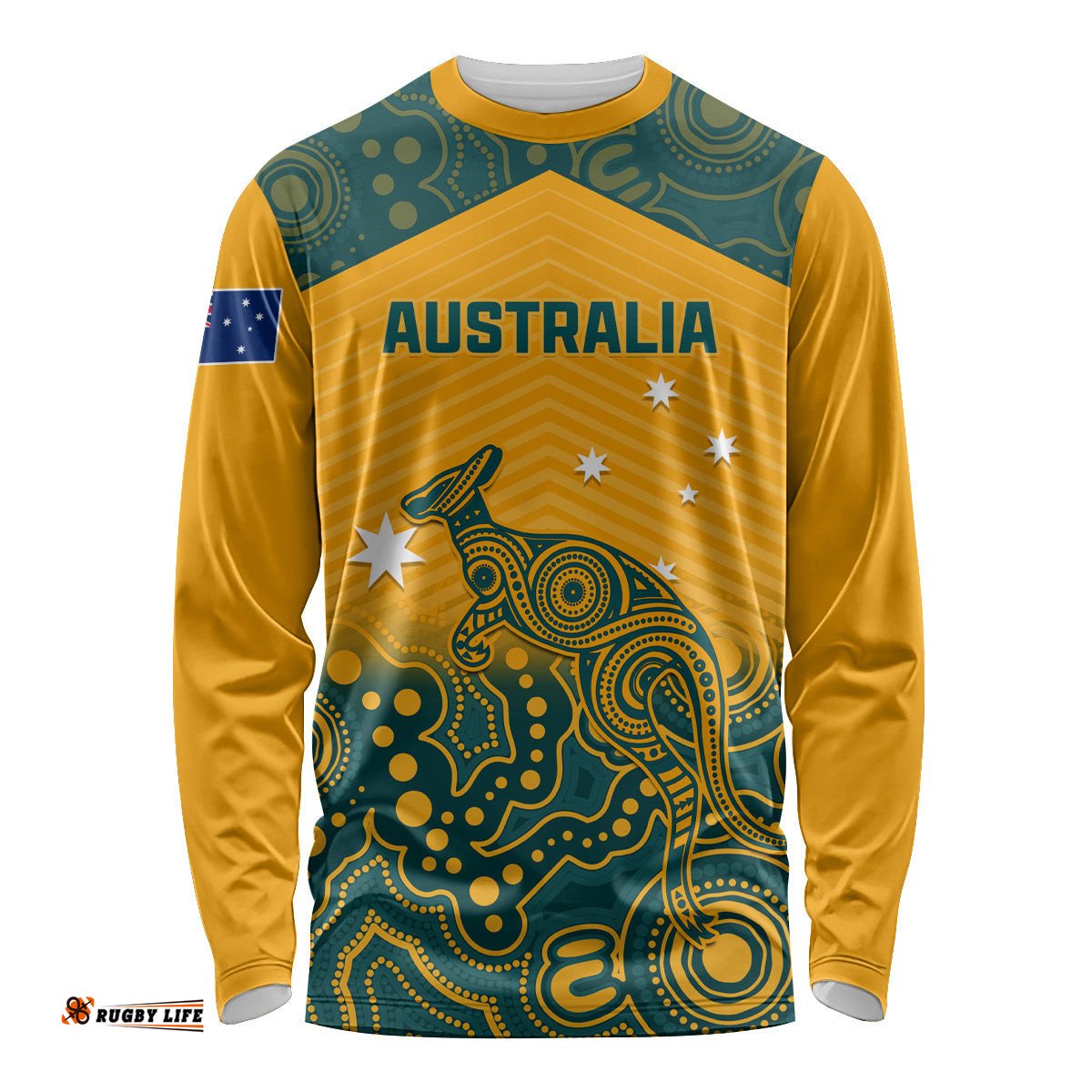 Custom Australia Rugby Long Sleeve T-shirt Wallabies Aboriginal Pattern