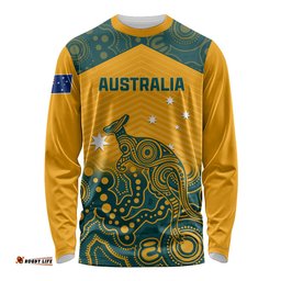 Custom Australia Rugby Long Sleeve T-shirt Wallabies Aboriginal Pattern