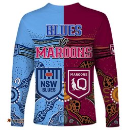 Blues and Maroons Rugby Long Sleeve T-shirt State of Origin NSW Combine Queensland Aboriginal 2023