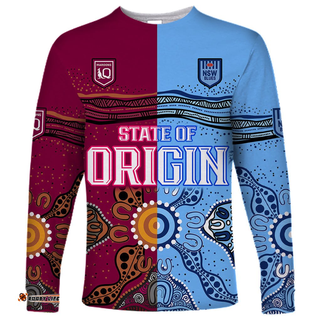 Blues and Maroons Rugby Long Sleeve T-shirt State of Origin NSW Combine Queensland Aboriginal 2023