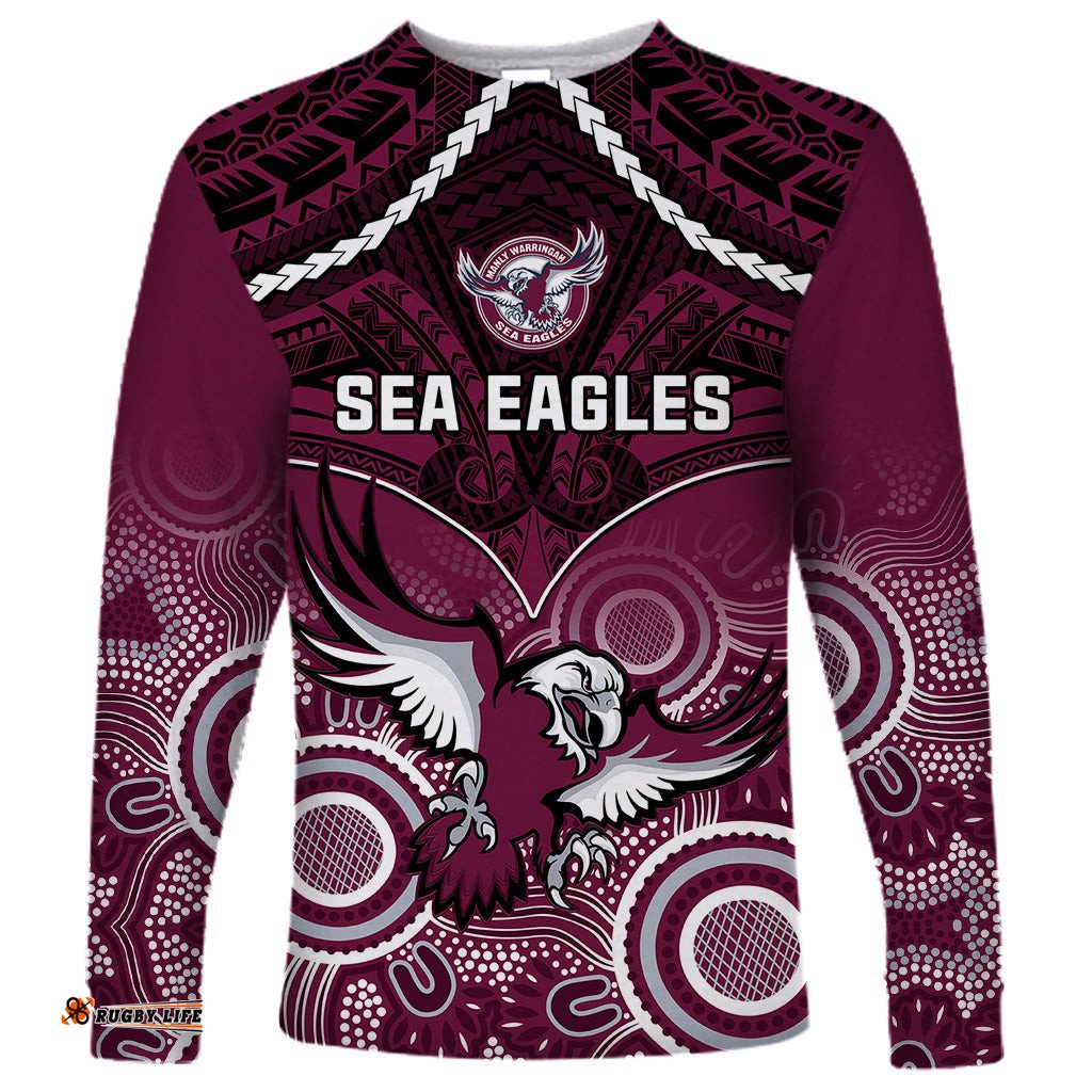 Sea Eagles Rugby Long Sleeve T-shirt Aboriginal Mix Polynesian Pattern