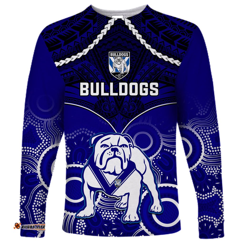 Bulldogs Rugby Long Sleeve T-shirt Go Doggies Aboriginal Mix Polynesian Pattern