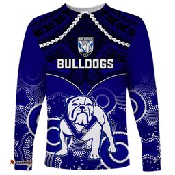 Bulldogs Rugby Long Sleeve T-shirt Go Doggies Aboriginal Mix Polynesian Pattern