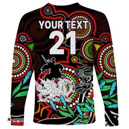 Custom Dragons Rugby Aboriginal Art Long Sleeve T-shirt NAIDOC Indigenous Tribal