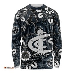 Custom Carlton Blues NAIDOC Week 2024 Long Sleeve T-shirt Fire Burning Aboriginal Dots Art