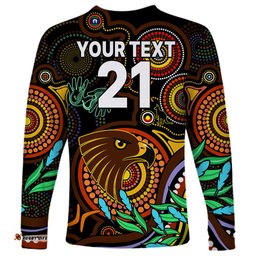 Custom Hawks Football Aboriginal Art Long Sleeve T-shirt NAIDOC Indigenous Tribal