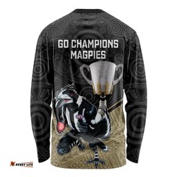 Collingwood Football Long Sleeve T-shirt Magpies Go Champions Polynesian Indigenous Art