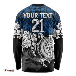 Custom Bulldogs Rugby Long Sleeve T-shirt Berries Hibiscus and Turtle With Polynesian Pattern