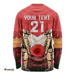 Custom Dolphins Rugby ANZAC Day Long Sleeve T-shirt Soldiers Poppy Field 2024
