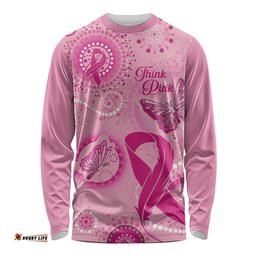 Personalised Australia Indigenous Long Sleeve T-shirt Breast Cancer Ribbon Think Pink Pink Version
