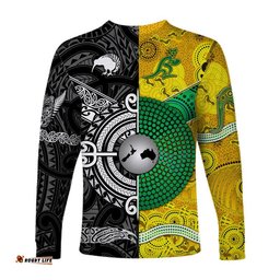 New Zealand Maori All Black And Australia Wallabies Aboriginal Long Sleeve T-shirt Rugby Together