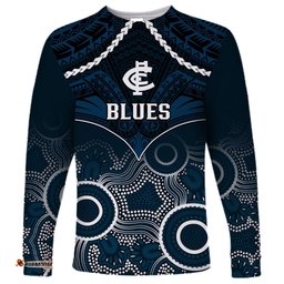 Carlton Football Long Sleeve T-shirt Blues Aboriginal Mix Polynesian Pattern