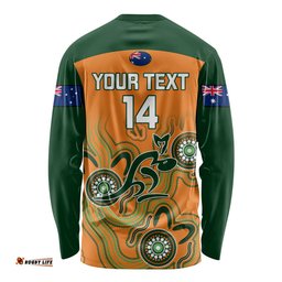 Custom Australia Rugby Long Sleeve T-shirt Wallabies Indigenous Art