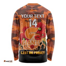 Custom Giants Football ANZAC Long Sleeve T-shirt Gallipoli Camouflage With Poppies