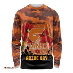 Custom Giants Football ANZAC Long Sleeve T-shirt Gallipoli Camouflage With Poppies