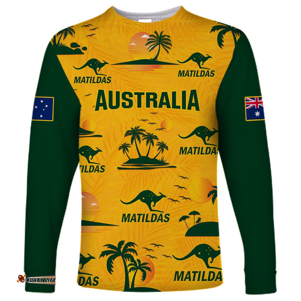 Custom Australia Soccer Long Sleeve T-shirt Matildas World Cup Tropical Style