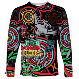 Custom Bombers Football Aboriginal Art Long Sleeve T-shirt NAIDOC Indigenous Tribal