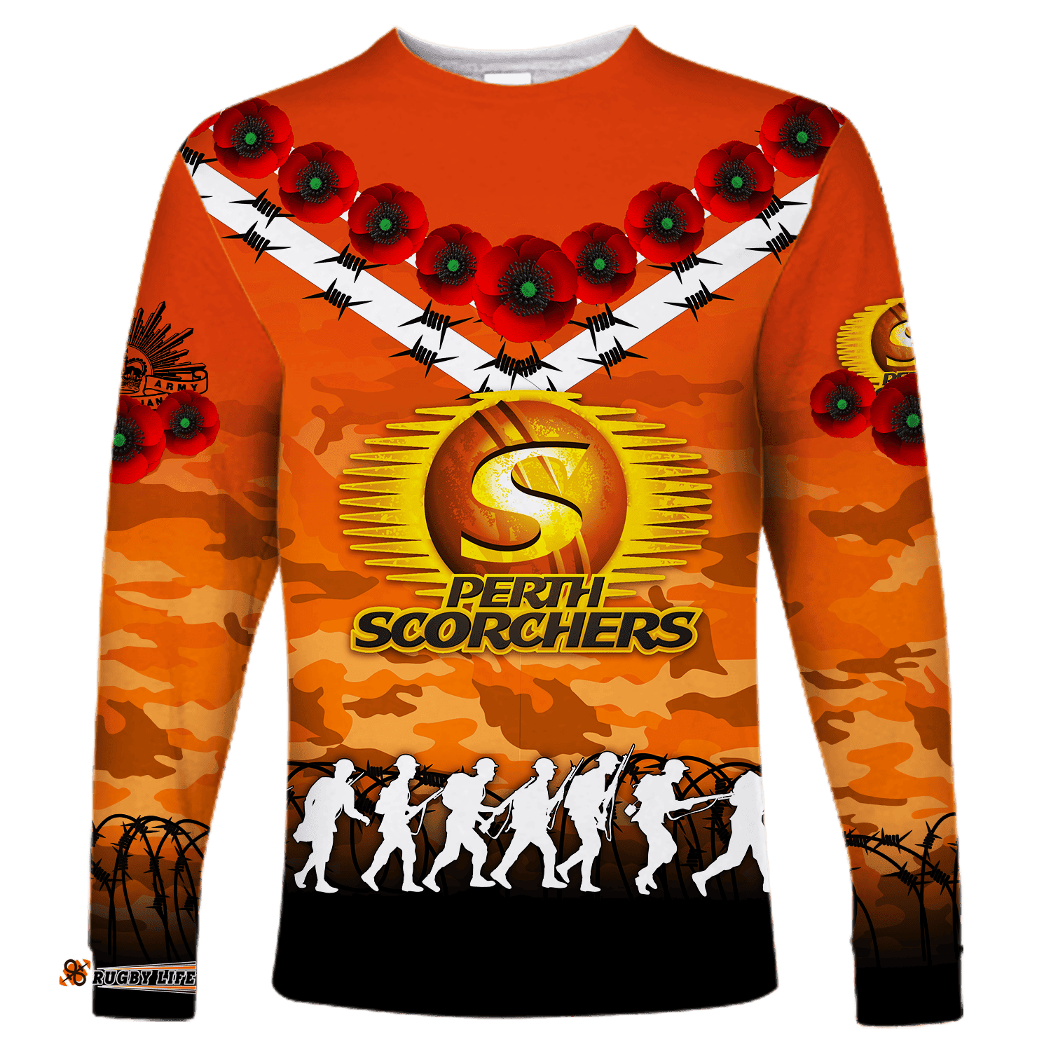 Perth Scorchers ANZAC Long Sleeve T-shirt Camouflage With Poppy