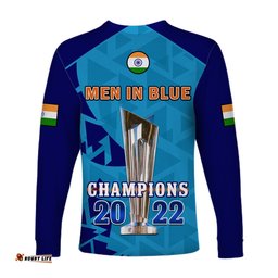 India Cricket Long Sleeve T-shirt Men In Blue Champions Mens T20 WC 2022