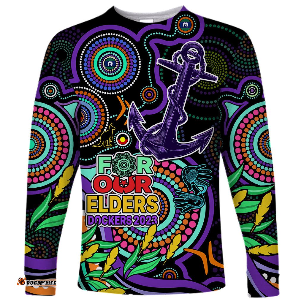Dockers Football Aboriginal Art Long Sleeve T-shirt NAIDOC Indigenous Tribal