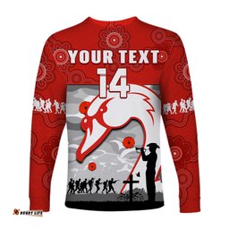 Custom Text And Number Swans Football ANZAC Long Sleeve T-shirt Sydney Indigenous Camouflage Art