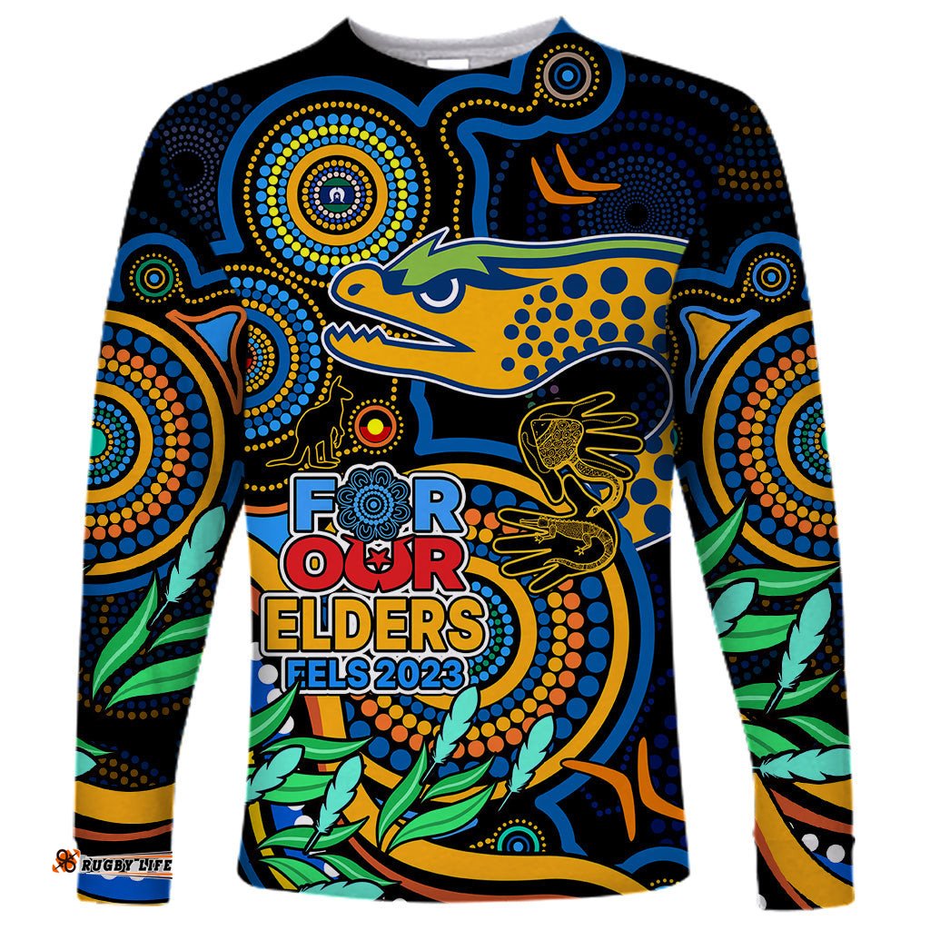 Custom Eels Rugby Aboriginal Art Long Sleeve T-shirt NAIDOC Indigenous Tribal